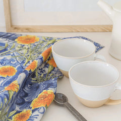 Coral Bloom Marigold & Delft Cotton Tea Towel