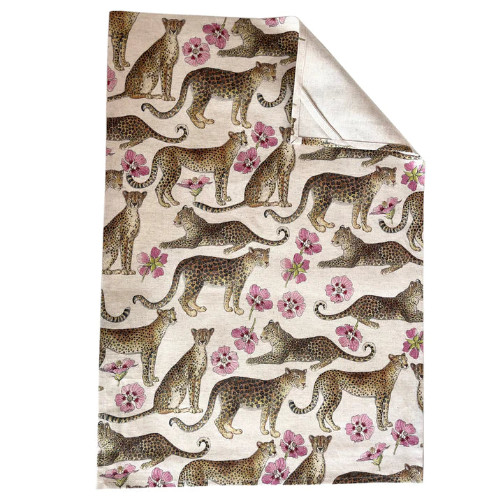 Coral Bloom Leopard Hemp Tea Towel