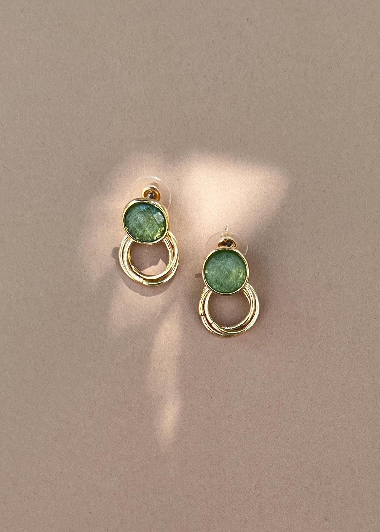 Round Drop Green Earrings