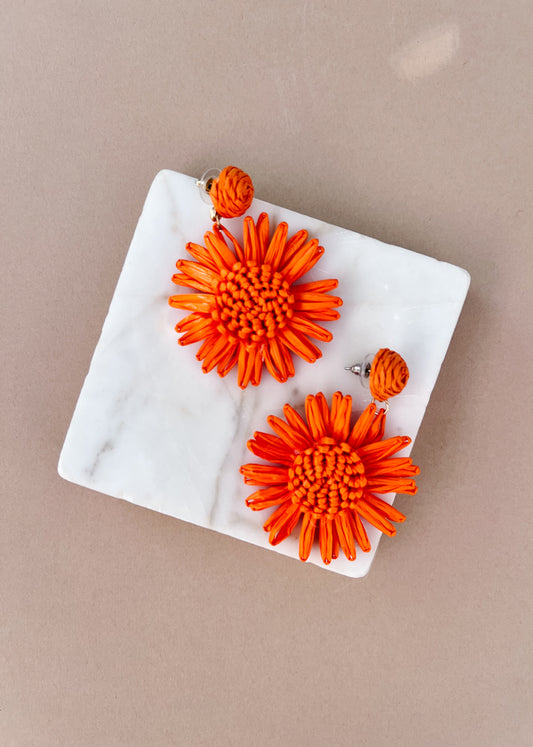 Lulu Orange Flower Earrings