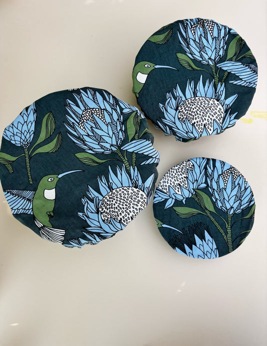 Bowl Covers Gift Set, Protea Blue on Gunmetal