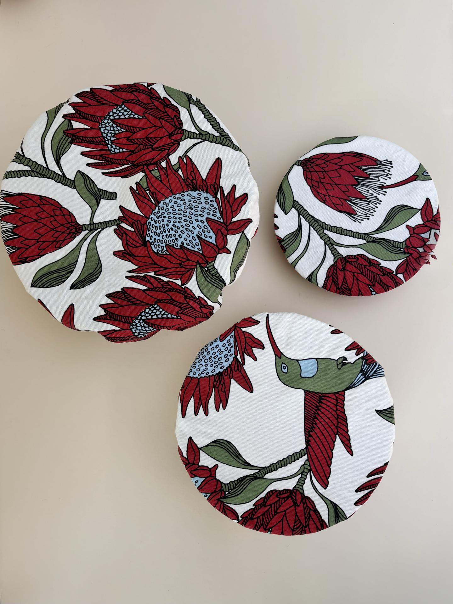 Bowl Covers Gift Set, Protea Red on White