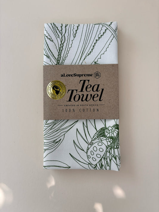 Tea Towels, Bloom Essence Olive on Cream