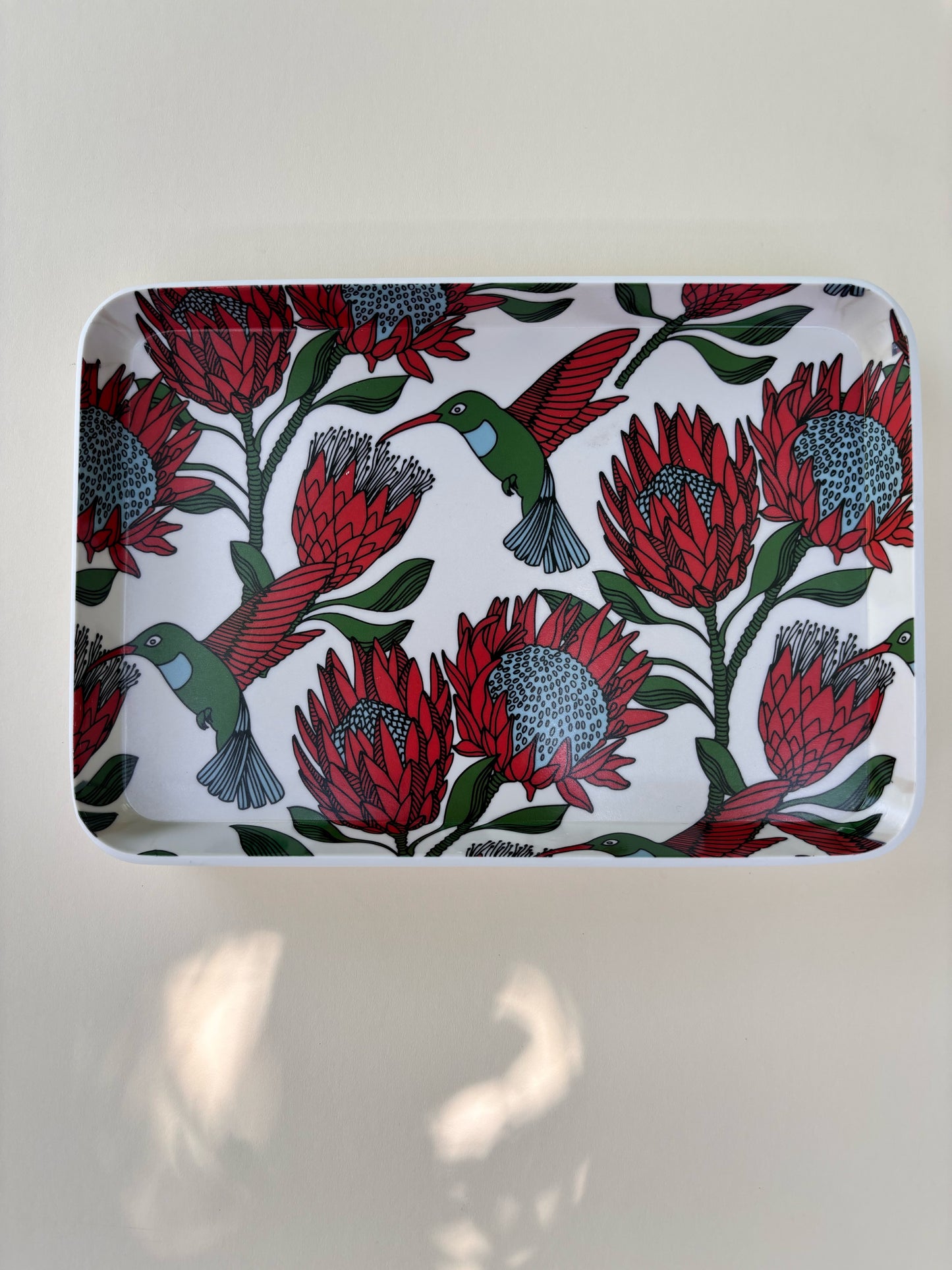 Trinket Tray Protea Red on White (melamine).