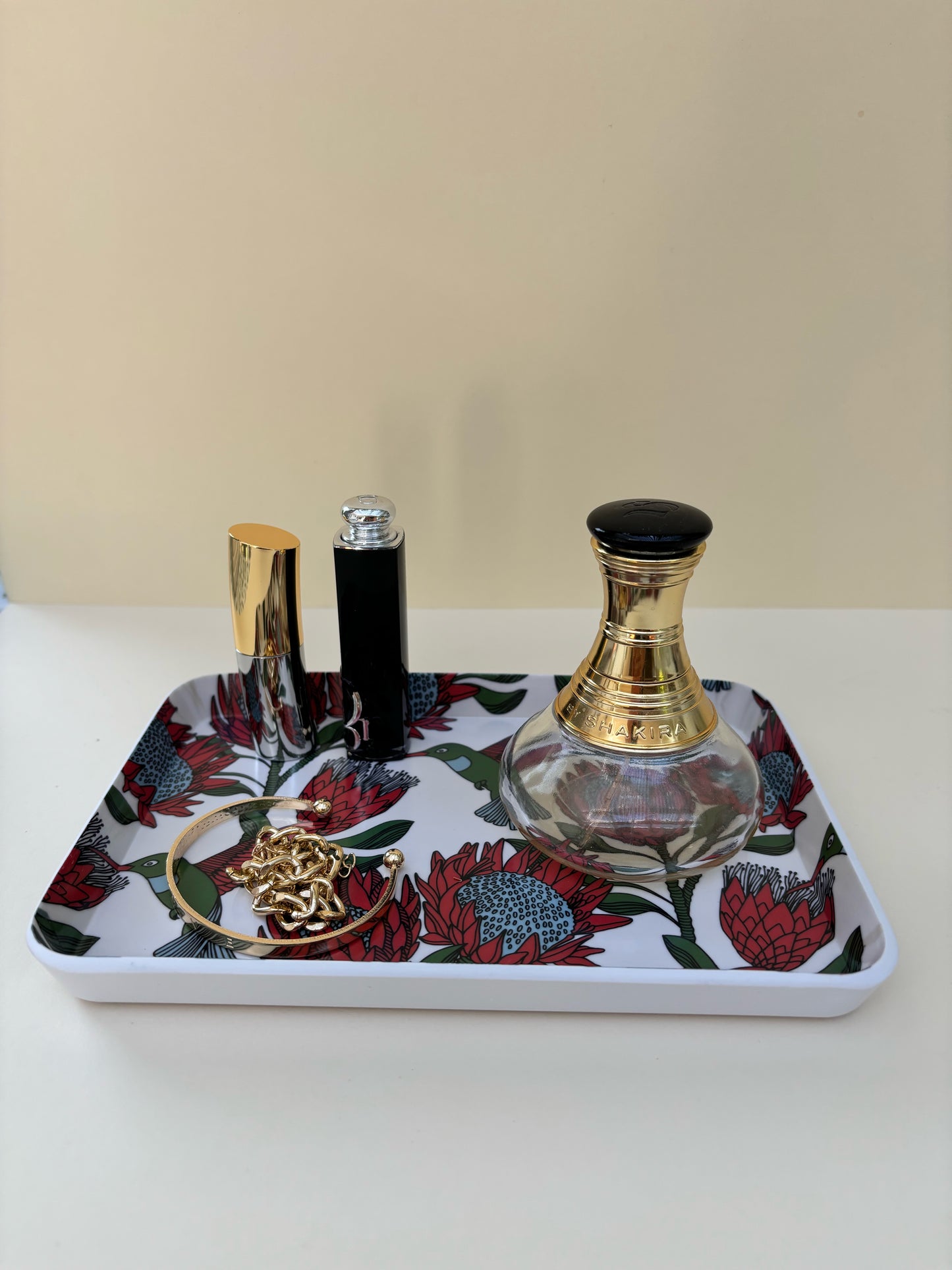 Trinket Tray Protea Red on White (melamine).