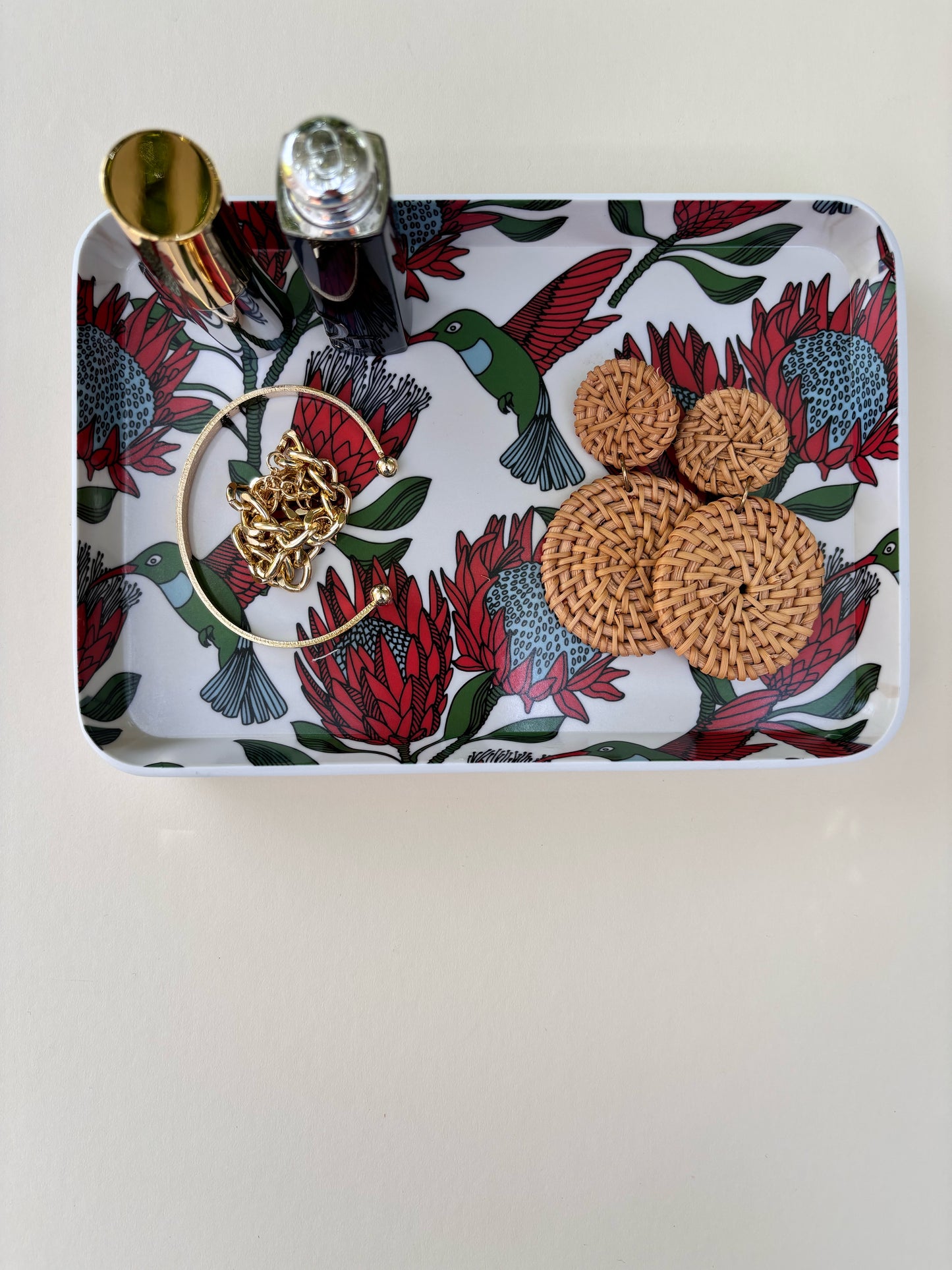 Trinket Tray Protea Red on White (melamine).