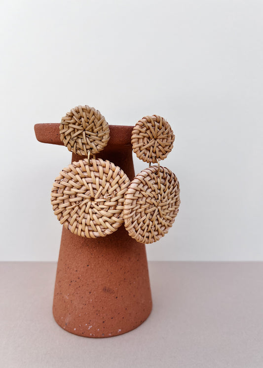 Beige Rattan & Straw Weave Earrings